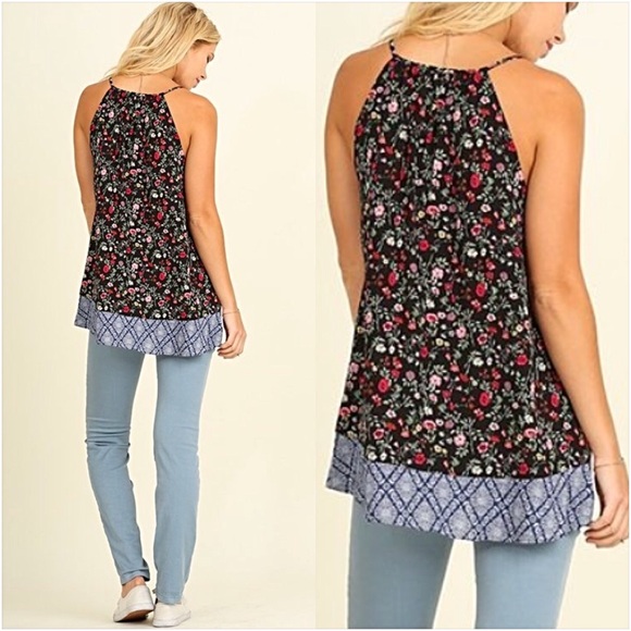 Boho Flirty Floral Halter Top ML - Picture 4 of 6